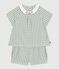 Ensemble bébé deux pièces en coton, blouse et short vichy bleu PAUL/blanc MARSHMALLOW