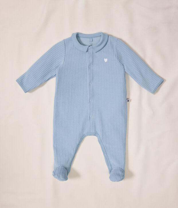 Pyjama b&eacute;b&eacute; en velours &agrave; col uni bleu clair