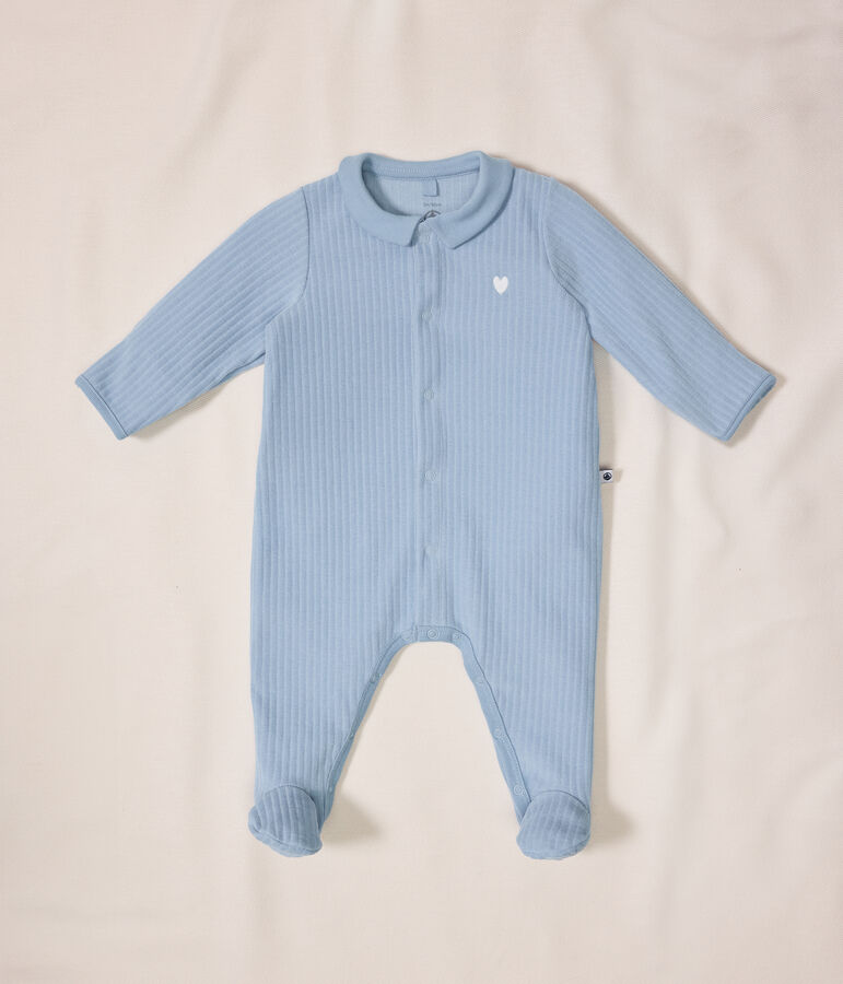 Pyjama b&eacute;b&eacute; en velours &agrave; col uni bleu