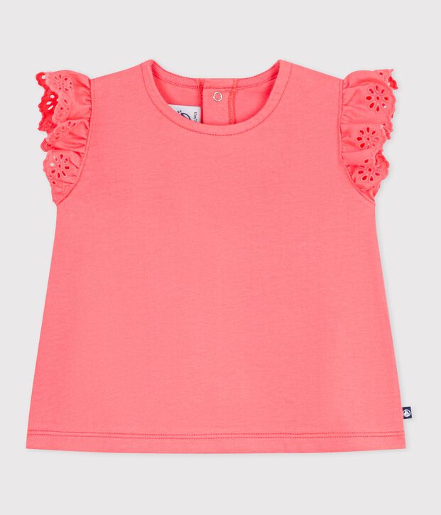 Tee-shirt b&eacute;b&eacute; en coton &agrave; manches courtes, uni corail