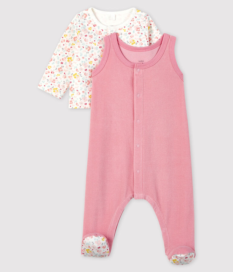 Tweedelige combi baby met roze bloemen van fluweel roze CHARME/wit MULTICO