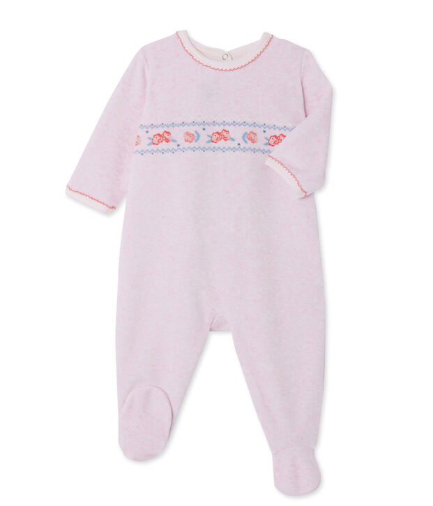 Fluwelen pyjama voor babymeisjes roze Souffle Chine