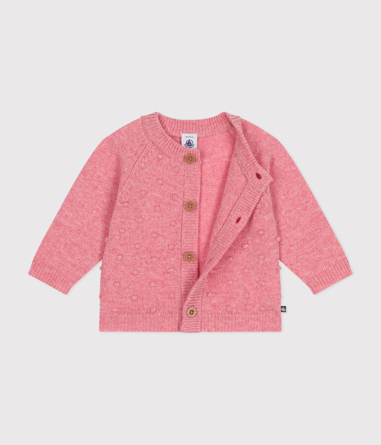Babycardigan in tricot met wol roze