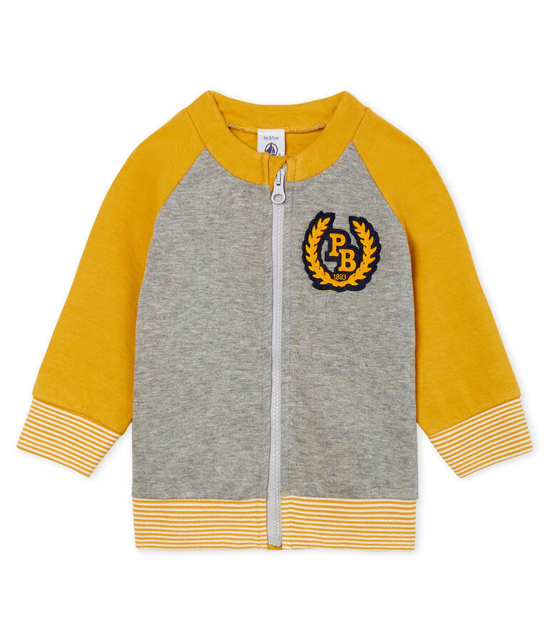 Cardigan van tubic met rits babyjongen grijs/geel