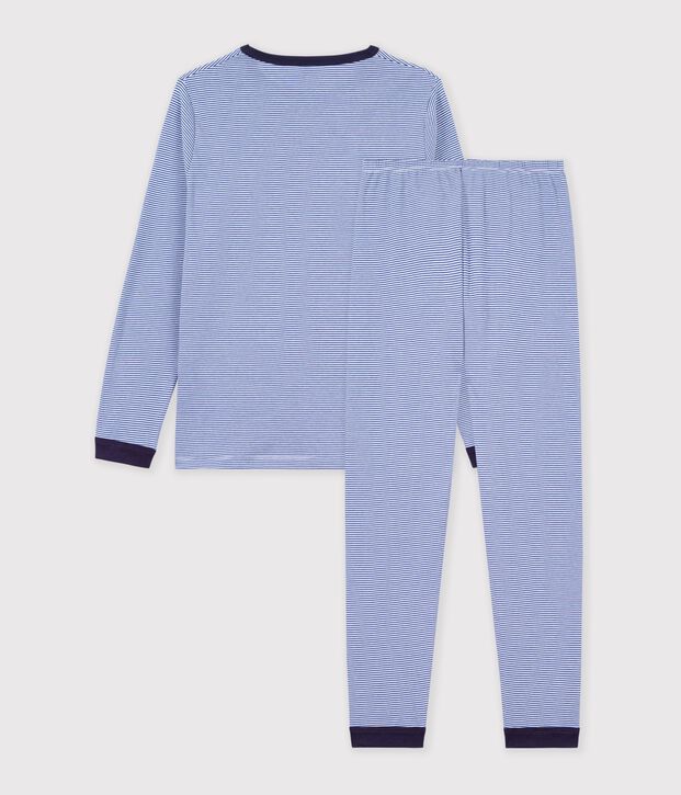Katoenen kinderpyjama met strepen blauw/wit