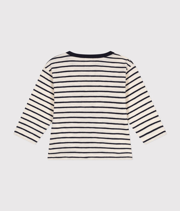 Tee-shirt manches longues en jersey b&eacute;b&eacute; &eacute;cru/bleu