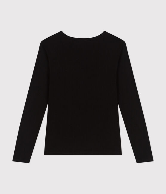 Dames-T-shirt L'Iconique met lange mouwen in effen ribstof voor dames zwart BLACK