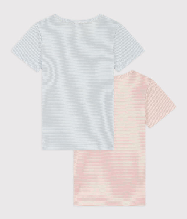 Set van 2 katoenen T-shirts met korte mouwen en milleraies-streepjes voor meisjes multicouleur
