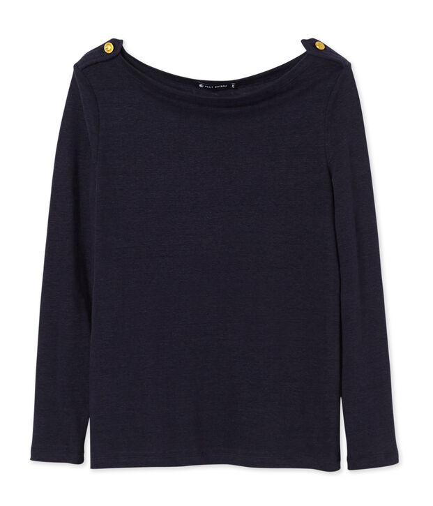 Dames-T-shirt in linnen blauw