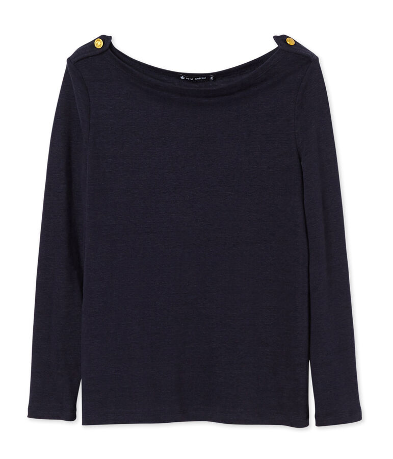 Dames-T-shirt in linnen blauw SMOKING