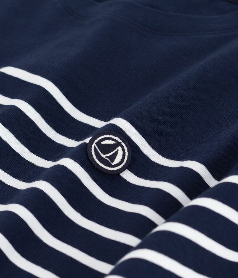 Lange katoenen damesjurk met strepen blauw/wit