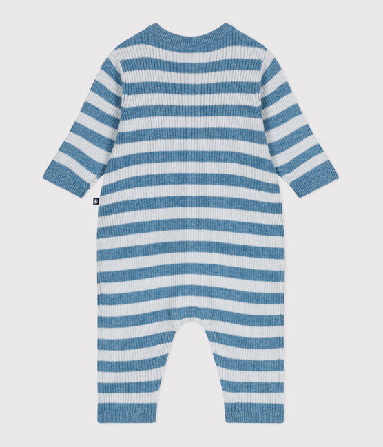 Gestreept babypakje in breiwerk van wol en katoen blauw ADRIATIC/ CO2
