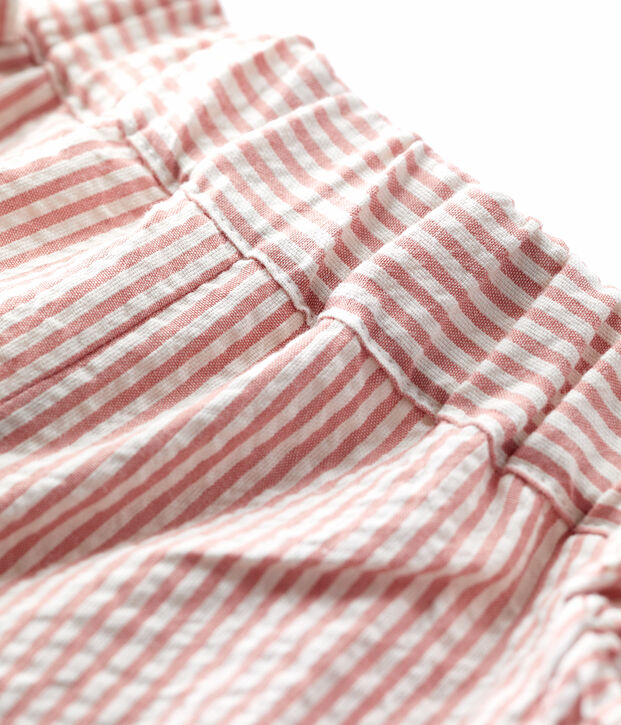 Short ray&eacute; en seercucker bio b&eacute;b&eacute; rose/blanc