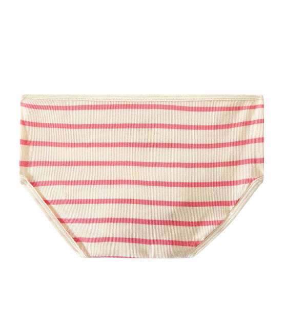 Culotte haute en côte 2x2 beige COQUILLE/rose PETAL