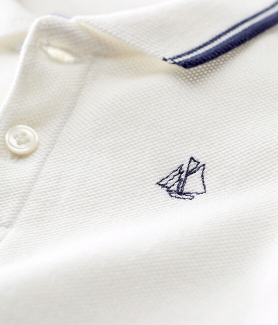 Polo manches courtes bébé garçon en piqué uni blanc MARSHMALLOW