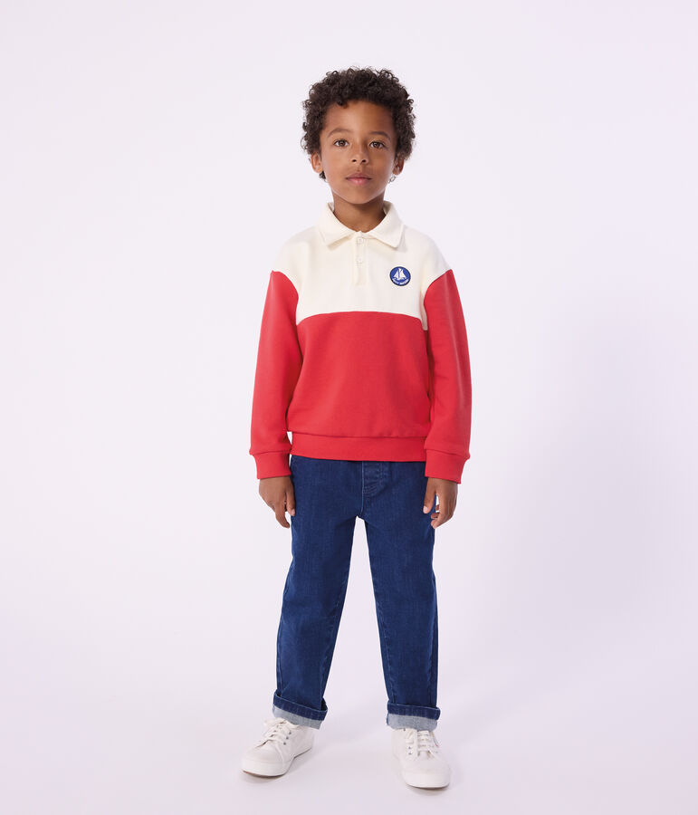 Katoenen sweatshirt in polostijl voor kinderen ecru/rood