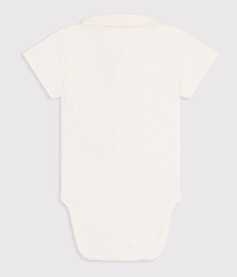 Body b&eacute;b&eacute; manches courtes en coton, d&eacute;tails brod&eacute;s &eacute;cru/bleu