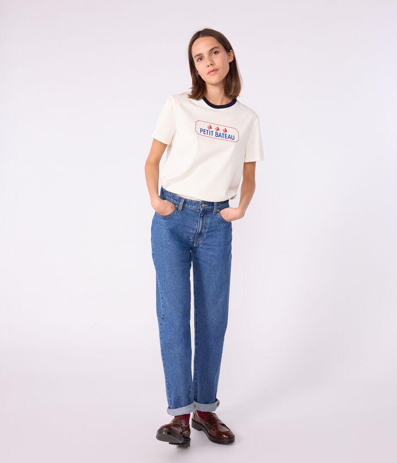 Tee-shirt femme le droit en coton manches courtes bleu/bleu
