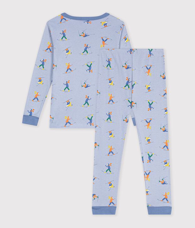 Nauw aansluitende katoenen kinderpyjama met print blauw/wit/multicouleur