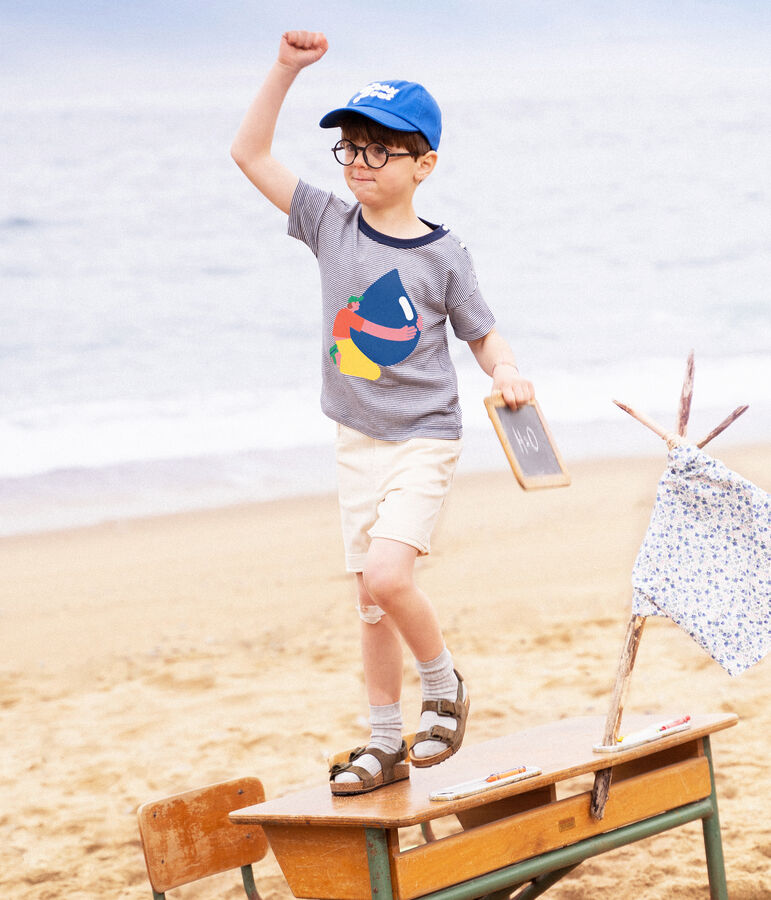 T-shirt jongen Petit Bateau x Water Family blauw/wit