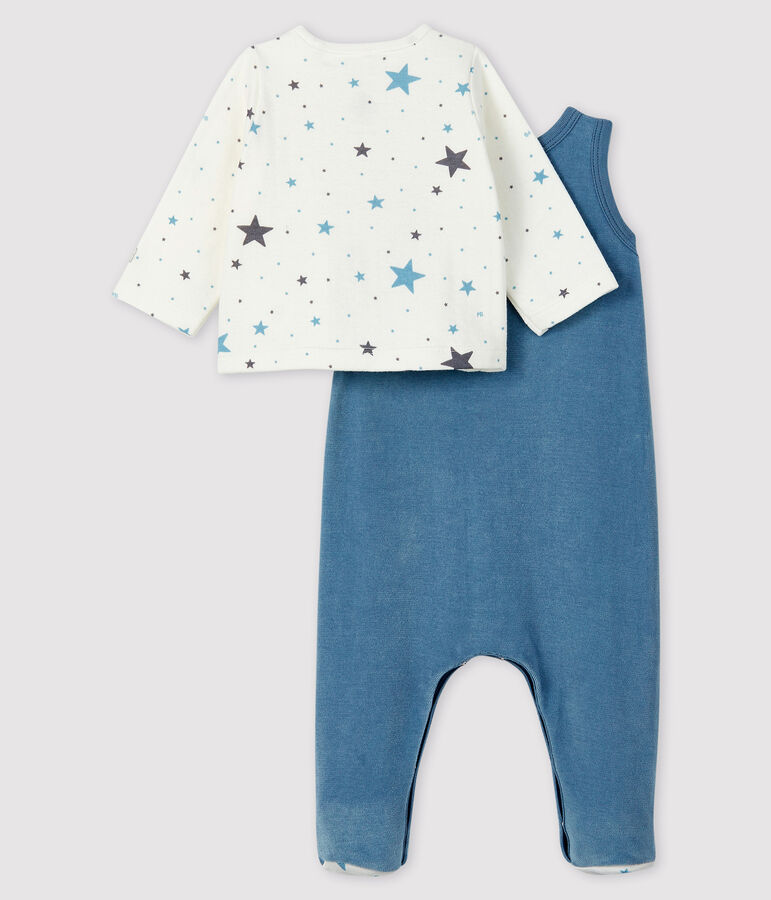 Ensemble 2 pi&egrave;ces &eacute;toiles bleues b&eacute;b&eacute; en en velours jaune TEMPETE/blanc MULTICO