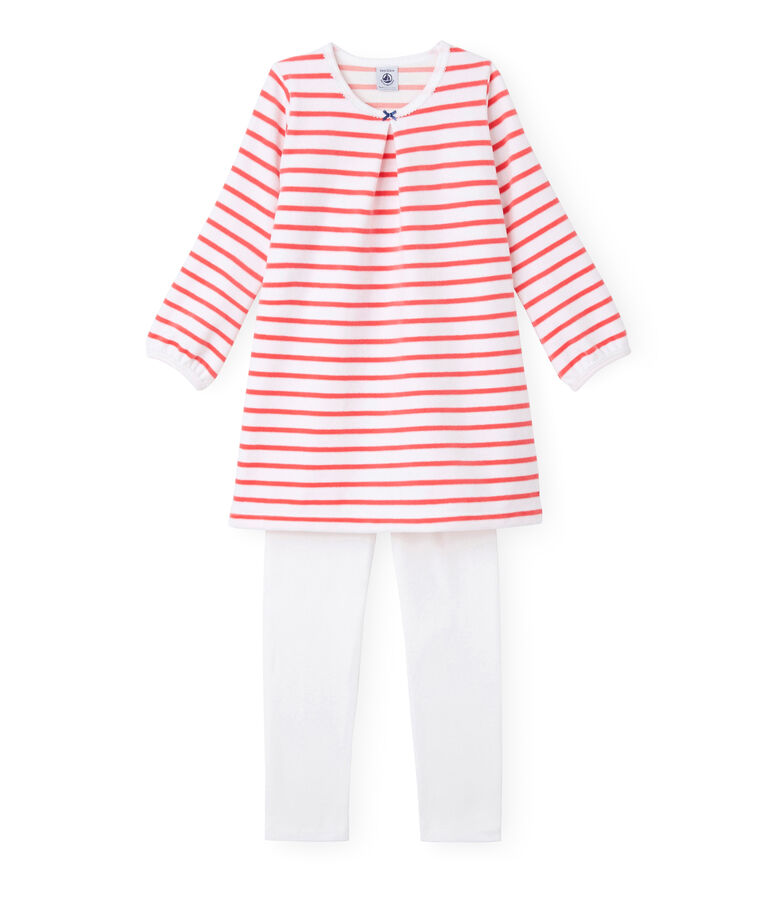 Chemise de nuit fille &agrave; rayure marini&egrave;re et son legging blanc/rose