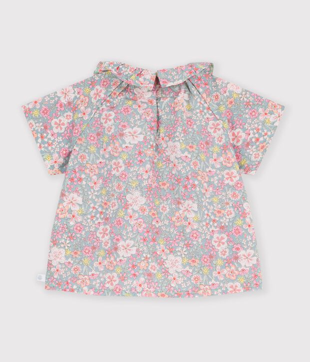 Katoenen babybloesje met korte mouwen en bloemetjesprint blauw/multicouleur