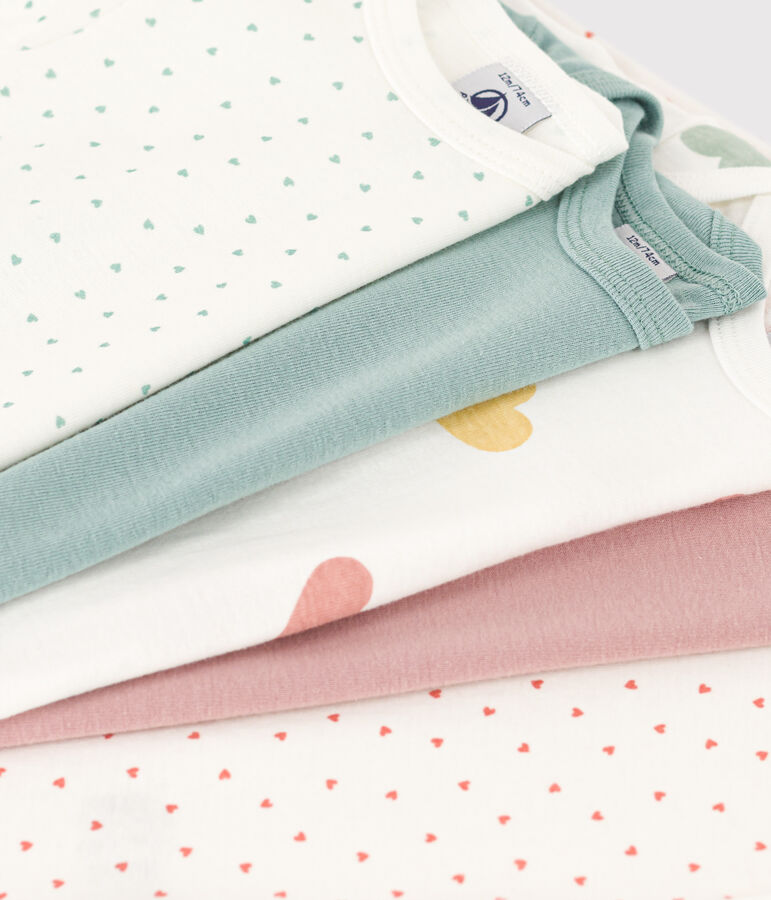 Set van 5 katoenen body's met lange mouwen met hartjesprint multicouleur