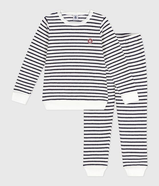 Kinderpyjama van katoenen badstof met strepen blauw MILK/ SOIR
