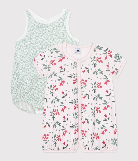 Lot de 2 combinaisons courtes bébé en coton fleuri variante 1