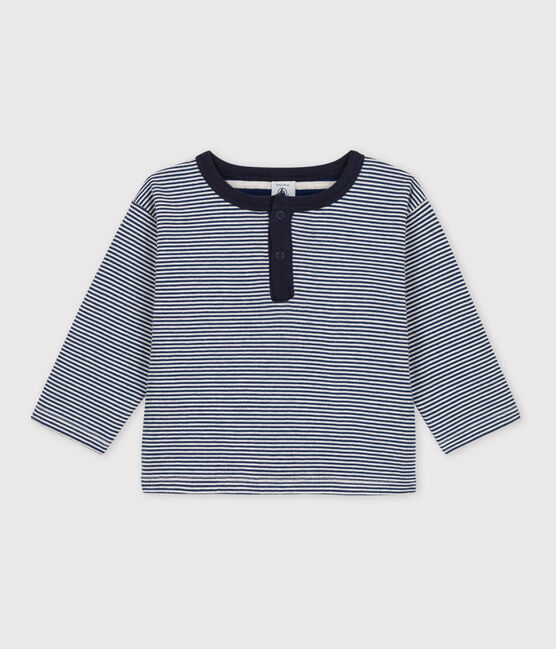 Baby-T-shirt met lange mouwen milleraies-strepen van tubic blauw MEDIEVAL/ MONTELIMAR