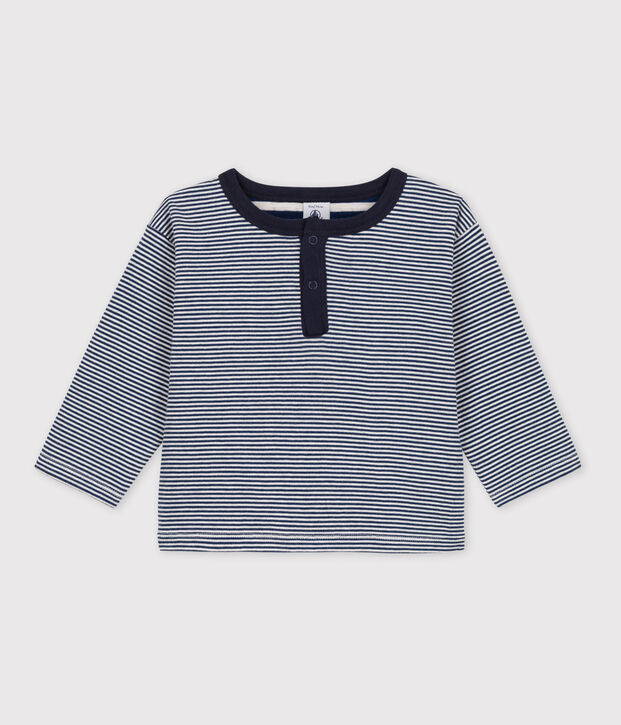 Baby-T-shirt met lange mouwen milleraies-strepen van tubic blauw/beige