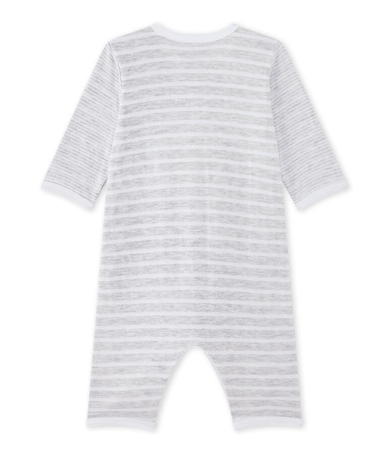 Pyjama zonder voetjes voor babyjongens grijs POUSSIERE/wit ECUME