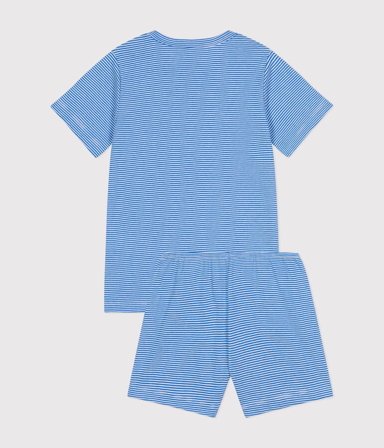 Pyjama short ray&eacute; en coton enfant bleu/blanc