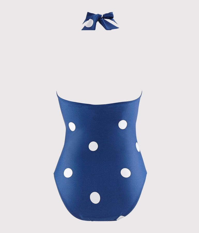 Gerecycled 1-delig Damesbadpak blauw/wit