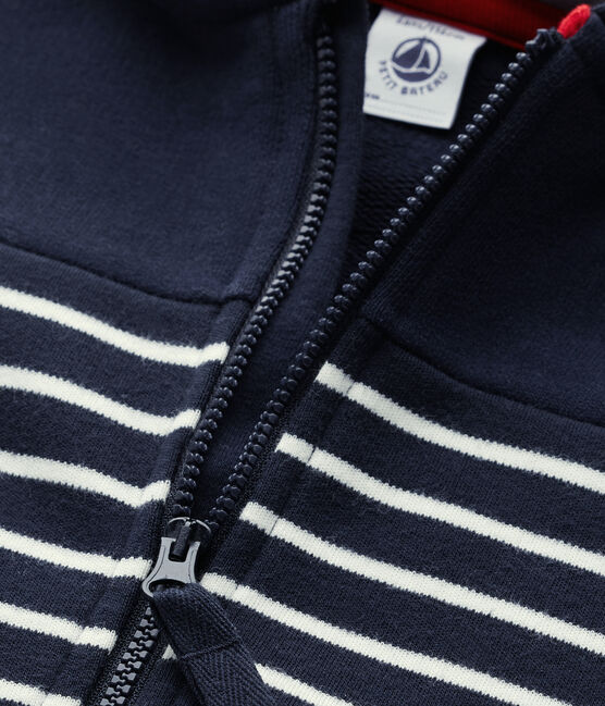 Gestreepte hoodie met rits voor jongens blauw SMOKING/beige COQUILLE
