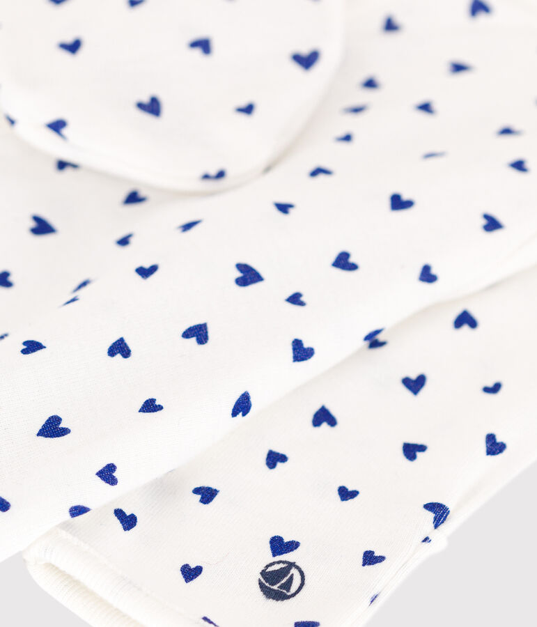 Combisac coeur en coton blanc/bleu