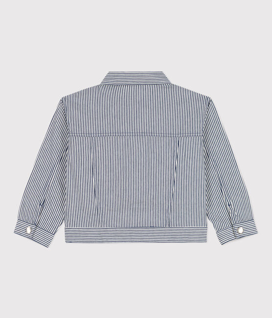 Jasje van gestreepte katoenen stof voor meisjes blauw MEDIEVAL/wit MARSHMALLOW