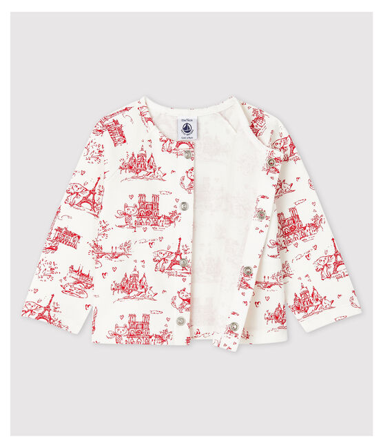 Cardigan imprimé en molleton bébé fille blanc MARSHMALLOW/rouge TERKUIT