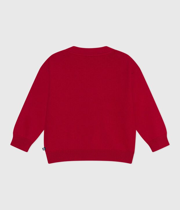 Cardigan enfant en laine et coton &agrave; motifs rouge/bleu