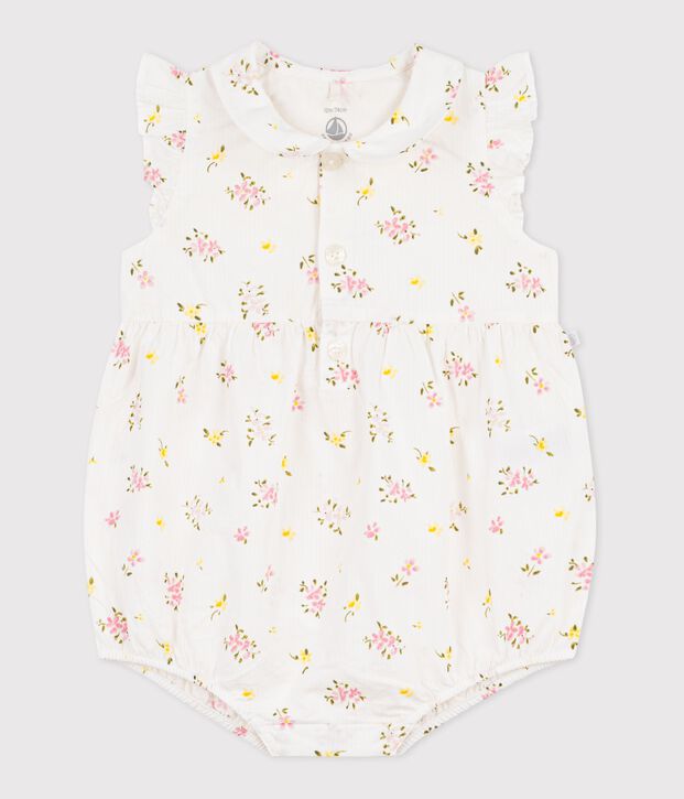 Babyspeelpakje van katoen met bloemenprint wit/multicouleur