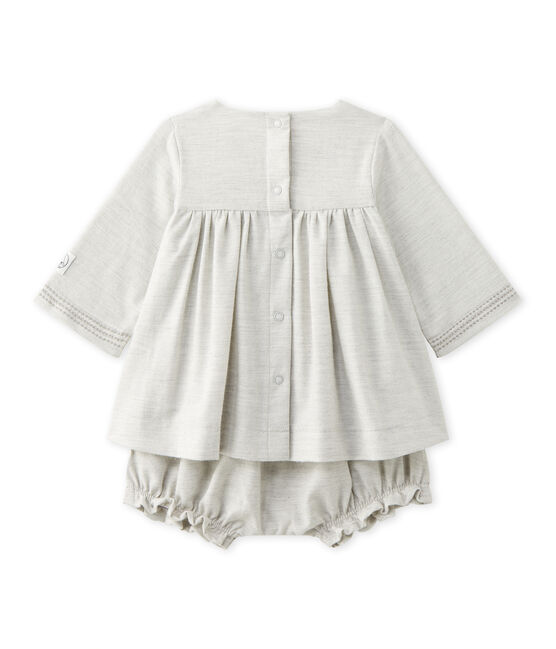 Robe bébé fille en twill brodé et bloomer gris GRIS CHINE