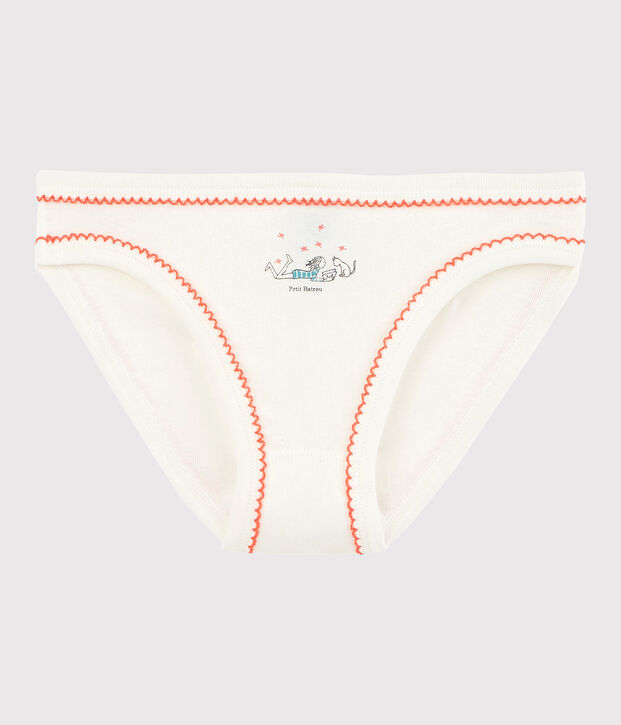 Culotte petite fille en coton blanc/orange