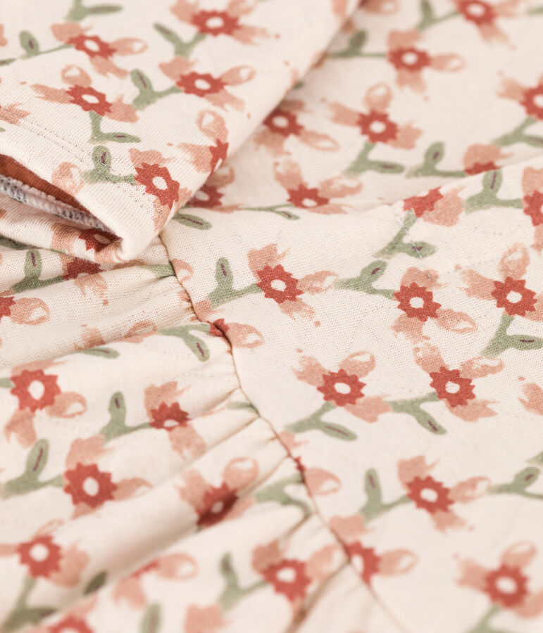 Jurk met lange mouwen in doorgestikte tubic met print voor baby's ecru/multicouleur