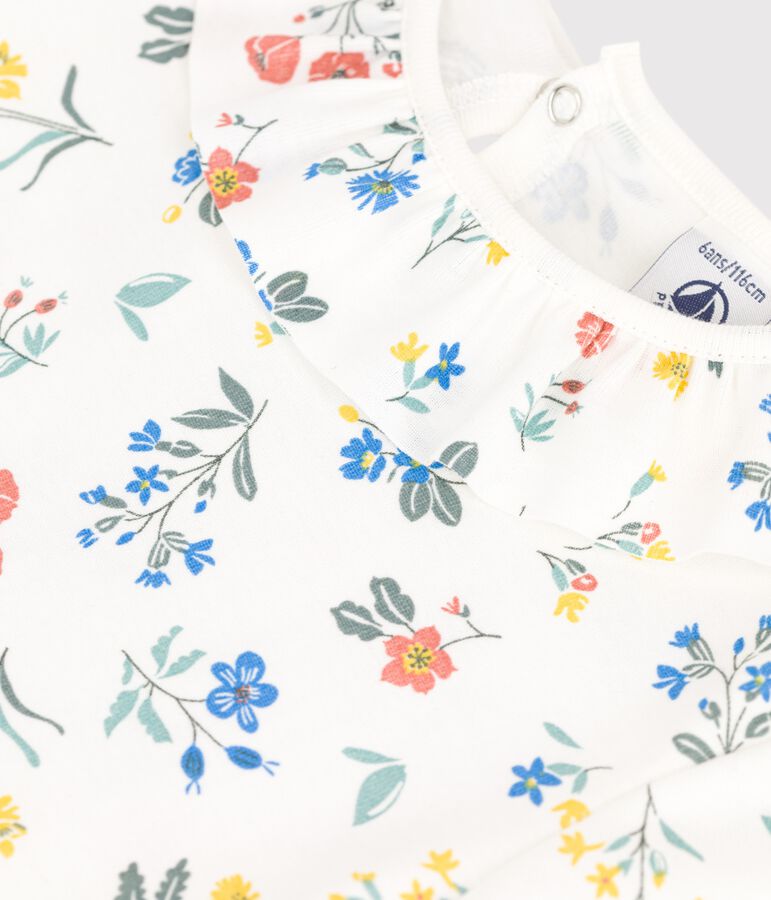 T-shirt manches courtes en coton enfant fille blanc/multicouleur