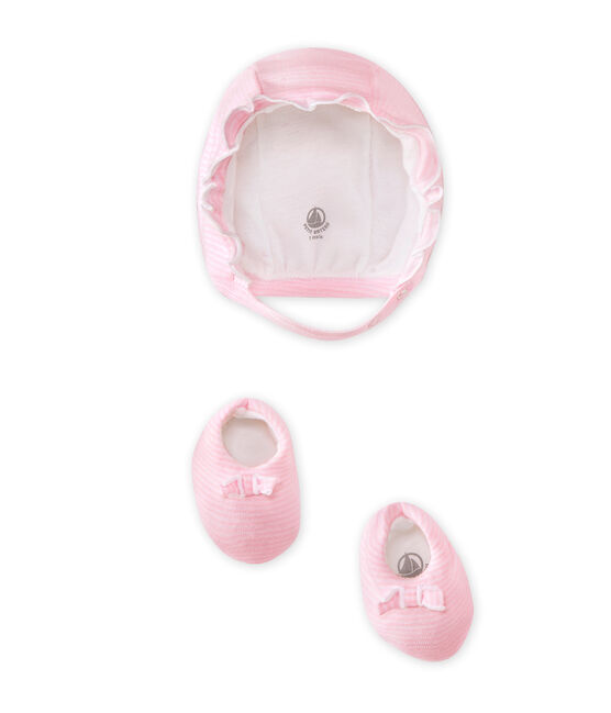 Set met muts en slofjes voor babymeisjes roze VIENNE/wit ECUME