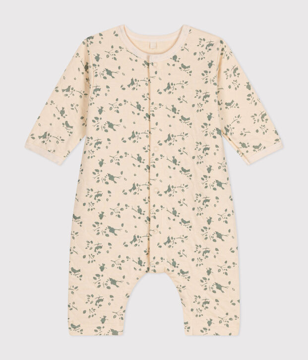 Combinaison longue en tubique matelass&eacute; b&eacute;b&eacute; &eacute;cru/vert