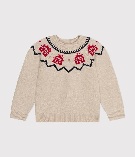 Jersey van wol en katoen voor jongens en meisjes beige MONTELIMAR/wit MULTICO