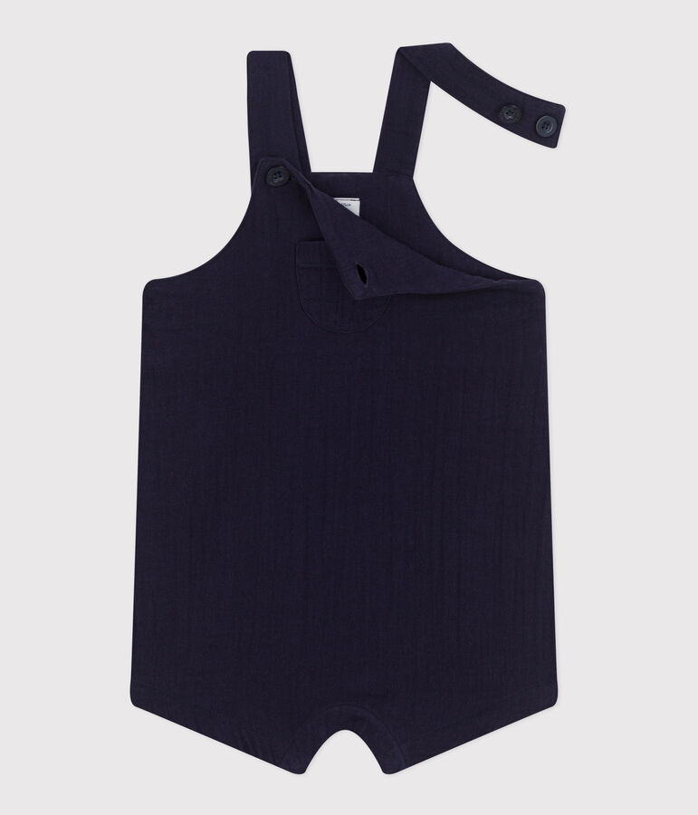 Effen salopette met korte pijpen van luchtig katoen voor baby's blauw