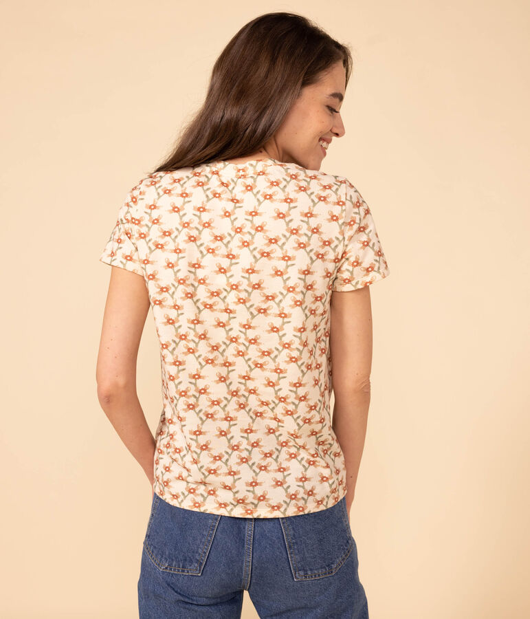 LE DROIT, katoenen T-shirt voor dames met ronde hals ecru/multicouleur